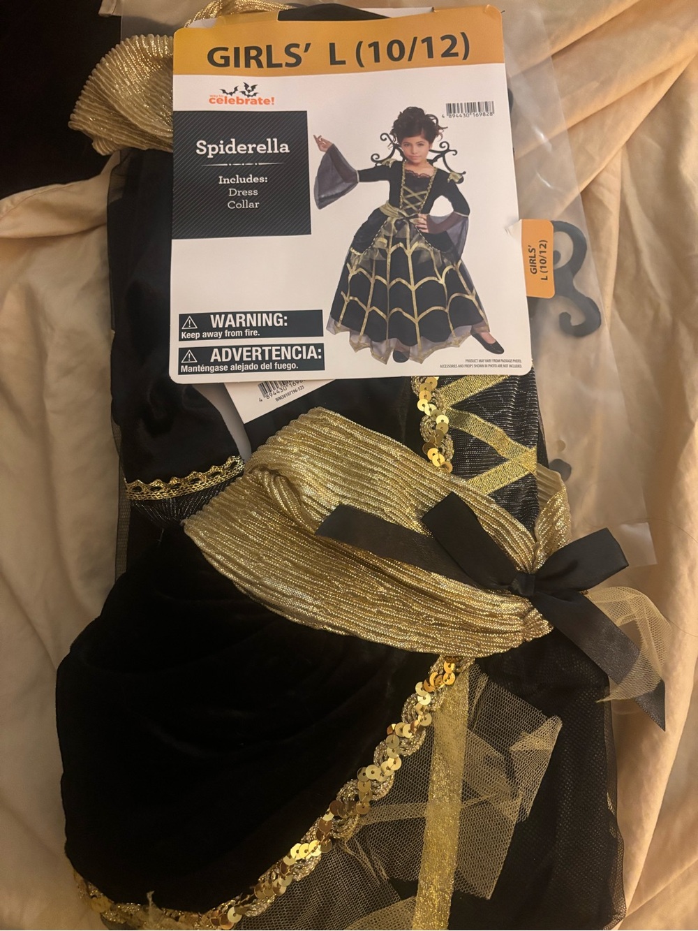 Girls' Spiderella Costume - Black & Gold (L 10/12)